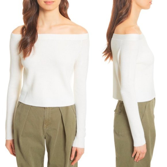 Frame Merino Wool White Off The Shoulder Sweater - Picture 3 of 4